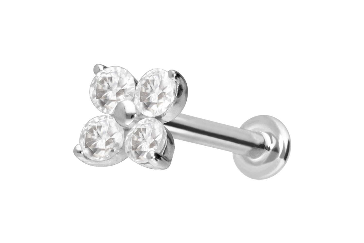 14 Karat Gold Labret Piercing mit Innengewinde MOISSANIT-BLUME